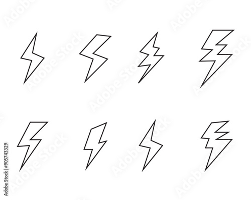 flash thunder power icon, thunderbolt icon set, flash thunder power icon, outline and stroke style for apps and website