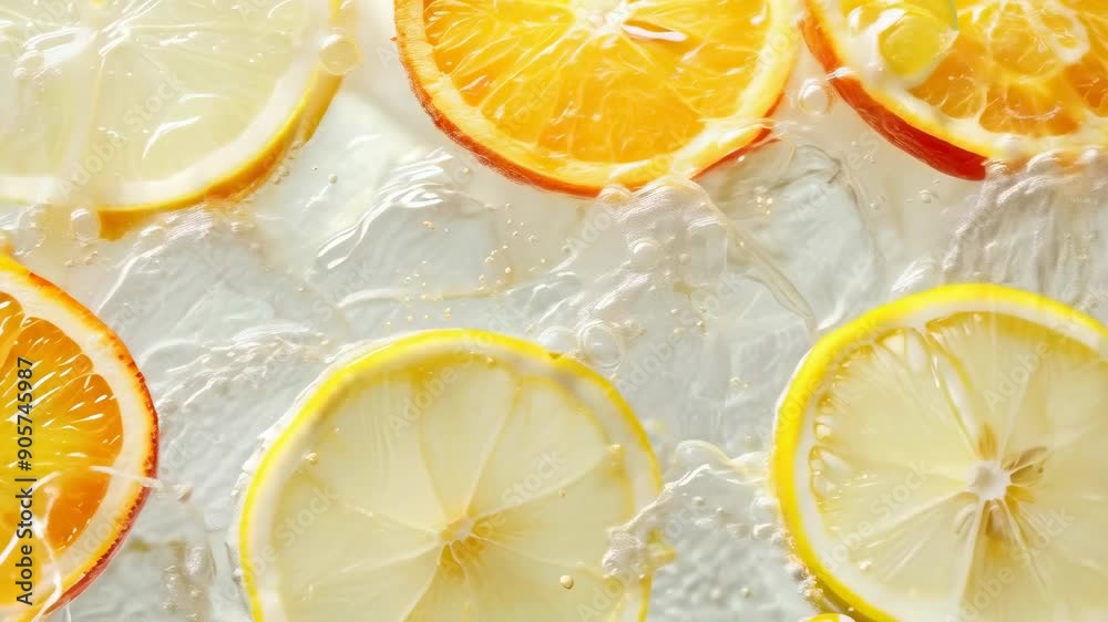 Vibrant lemon and orange slices floating in sparkling water under bright daylight. The citrus fruits create a refreshing, lively scene with bubbles and splashes, evoking a sense of summer. Vibrant lemon and orange slices floating in sparkling water under bright daylight. The citrus fruits create a refreshing, lively scene with bubbles and splashes, evoking a sense of summer.