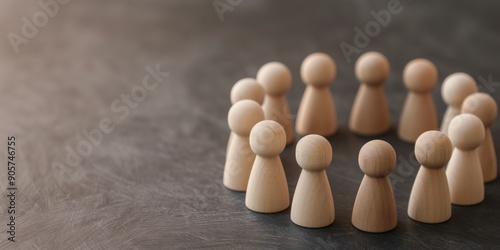 Group wooden people figures arranged in circle unity and togetherness. AI generated