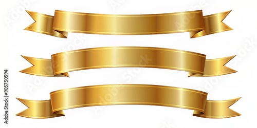 Gold Ribbon Banner Set, vector , illustration , award , golden ribbon