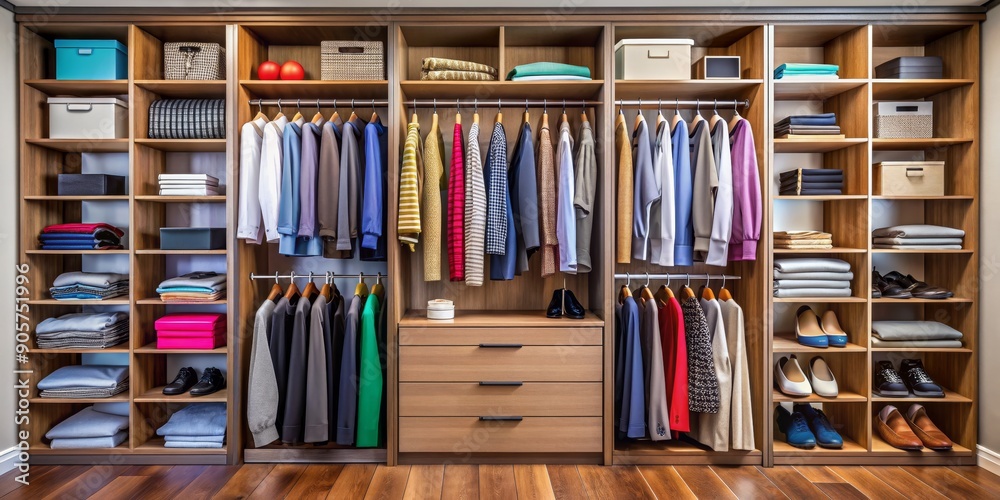 Organized Walk-in Closet with Wooden Shelves and Hanging Clothes, Interior Design, Storage Solutions, Home Decor, Closet Organization , walk-in closet , closet design