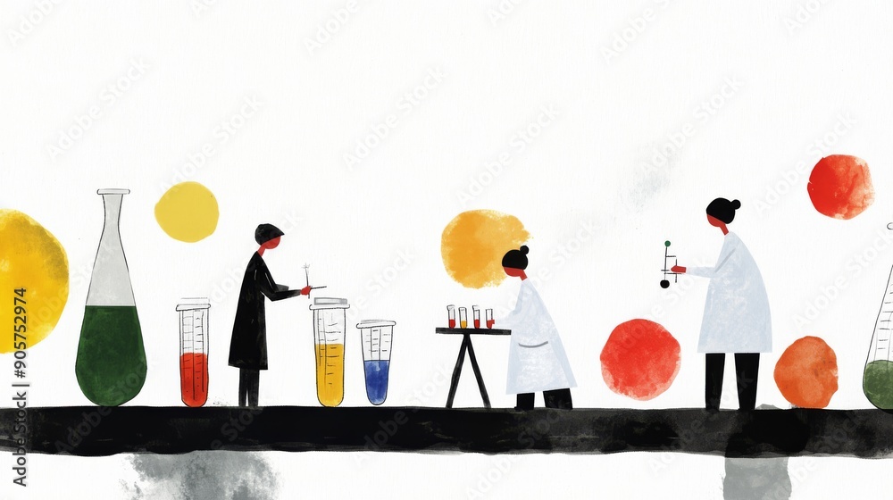 Lofi illustration of a small lab with scientists working on experiments test tubes bubbling and charts on the walls with an air of curiosity and discovery Lofi illustration of a small lab with scientists working on experiments test tubes bubbling and charts on the walls with an air of curiosity and discovery