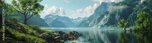 Serene Mountain Lake with M...