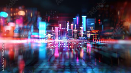 Neon Futurism: Vibrant Holographic Interfaces in Innovative Urban Cityscape