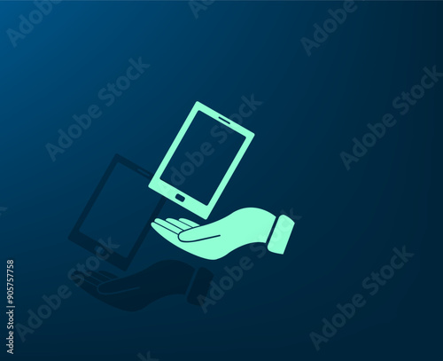 Vector illustration with shadow on blue background with gradient