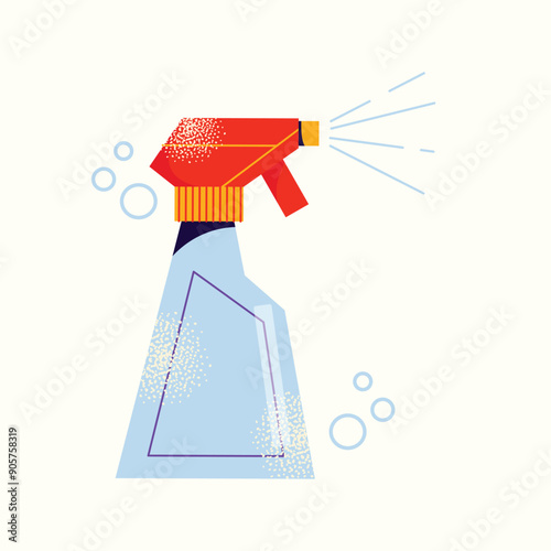 Set of cleaning tools and products. Equipment and accessories collection for cleaning home. Bucket, cleaning supplies, bottles, spray, brush, gloves. Housework concept. Vector illustration isolated