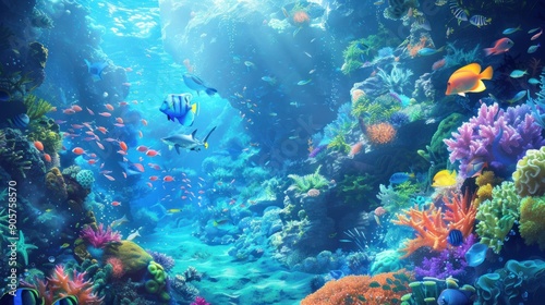 Wallpaper Mural Underwater Paradise: Vibrant Coral Reef and Colorful Fish Torontodigital.ca