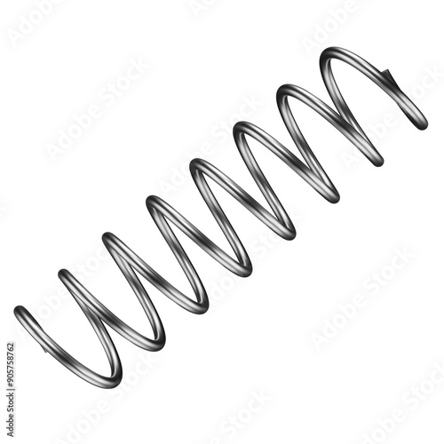 Metal spring. Abstract 3D shape in textured silver isolated on a transparent background. 3D render. Chrome element.