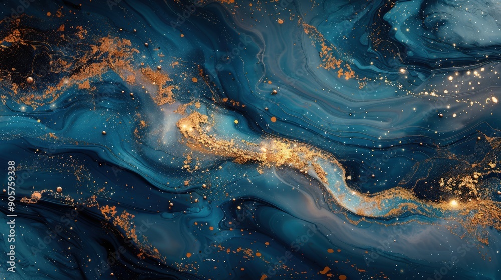 A sophisticated abstract background with blue and gold hues, featuring a seamless pattern that mimics the fluidity of liquid paint and the luxury of mineral textures, ideal for artistic wallpaper A sophisticated abstract background with blue and gold hues, featuring a seamless pattern that mimics the fluidity of liquid paint and the luxury of mineral textures, ideal for artistic wallpaper