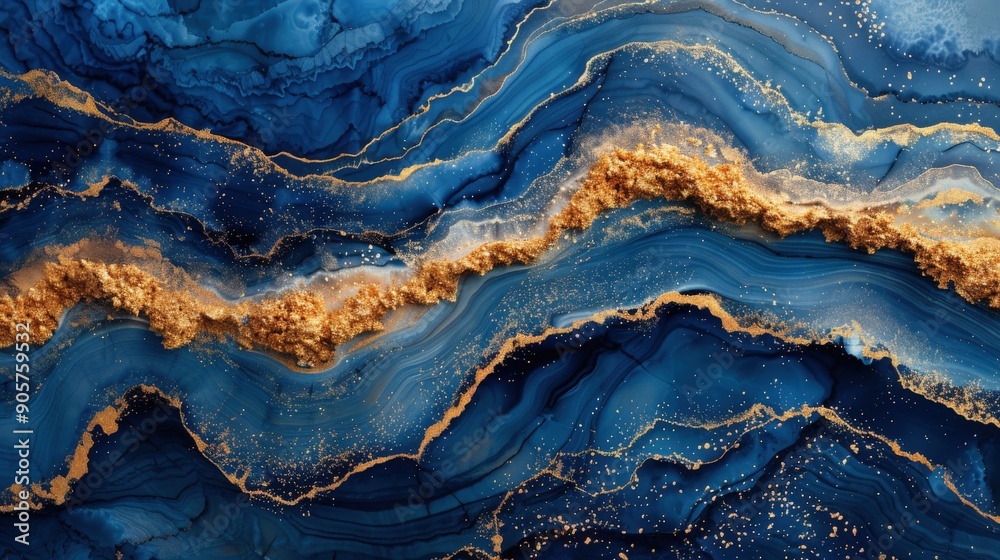 A textured abstract background with a rich blue base, adorned with gold and fluid paint patterns, reflecting the elegance of natural minerals and seamless rainbow stone effects for artistic wallpaper A textured abstract background with a rich blue base, adorned with gold and fluid paint patterns, reflecting the elegance of natural minerals and seamless rainbow stone effects for artistic wallpaper