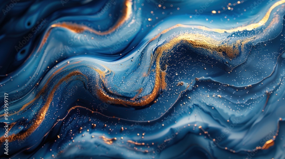 A sophisticated abstract design showcasing a textured blue backdrop with gold and fluid paint effects, creating a seamless and creative wallpaper that mimics the elegance of mineral surfaces and A sophisticated abstract design showcasing a textured blue backdrop with gold and fluid paint effects, creating a seamless and creative wallpaper that mimics the elegance of mineral surfaces and