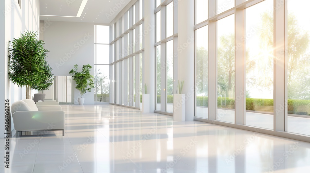 Modern 3D Hospital Lobby with Natural Light - Clean and Inviting Space for Healthcare Services Modern 3D Hospital Lobby with Natural Light - Clean and Inviting Space for Healthcare Services