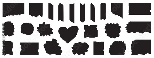 Black pieces of paper with ripped edges are forming different shapes, great design elements for your projects.