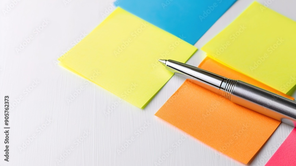 Illuminated Education - Close-up of Sticky Notes and Pen on White Background with Soft Lighting for High Contrast Educational Concept Illuminated Education - Close-up of Sticky Notes and Pen on White Background with Soft Lighting for High Contrast Educational Concept