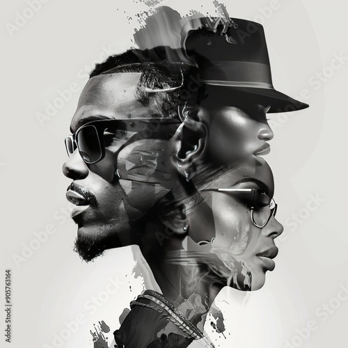 Stylish r b celebrities album cover  fusion of dark   light elements on white background