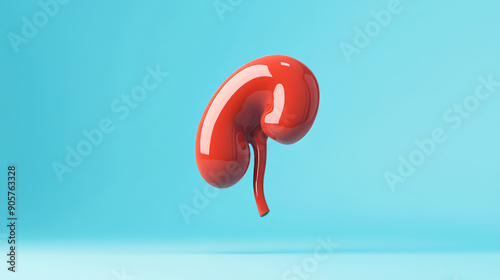 A 3D-rendered red kidney floating against a blue background, illustrating the concept of organ health and medical science. photo