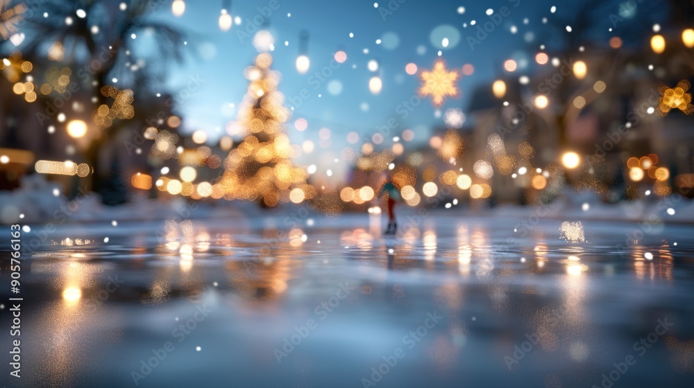 Naklejka premium Winter Wonderland: Festive Ice Skating on Frozen Pond - Christmas 3D Illustration Background