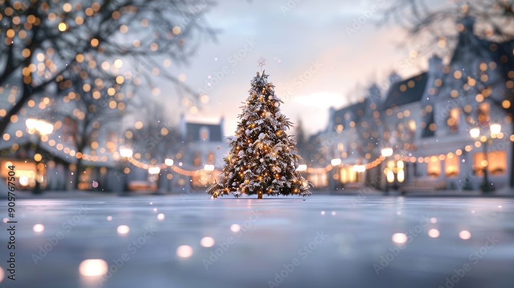 Festive Christmas Village Square with Ice Rink and Glowing Tree - 3D Illustration Background of Holiday Cheer and Joy Festive Christmas Village Square with Ice Rink and Glowing Tree - 3D Illustration Background of Holiday Cheer and Joy