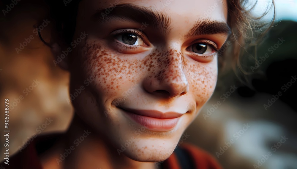 portrait of a happy person, YOUNG PERSON SMILING, PERSON WITH FRECKLES, IMAGE CREATED WITH GENERATIVE A.I. portrait of a happy person, YOUNG PERSON SMILING, PERSON WITH FRECKLES, IMAGE CREATED WITH GENERATIVE A.I.