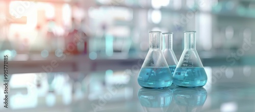 Glass Laboratory Beakers With Clear Liquid on Table in Modern Research Facility