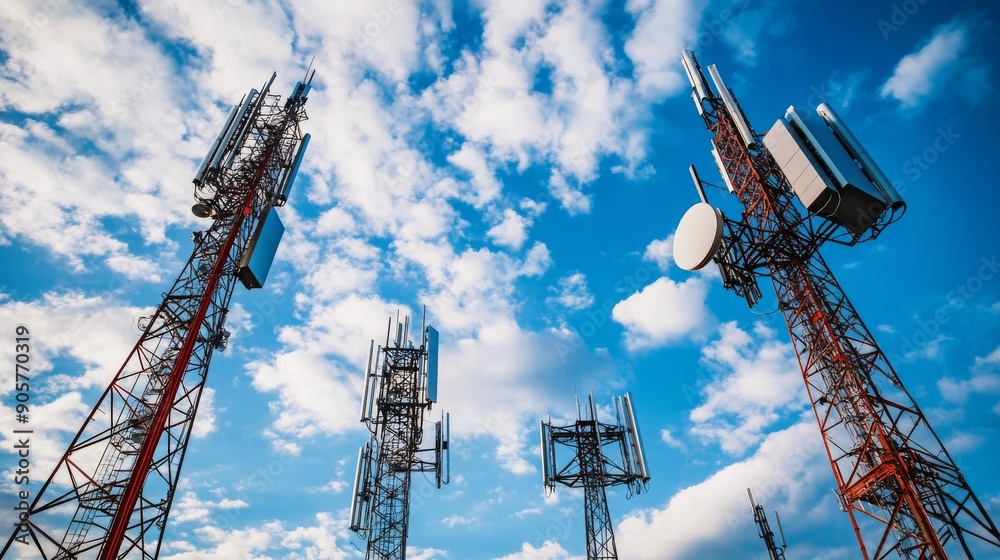 Telecommunication Towers Against Blue Sky. Telecommunication Towers Against Blue Sky.