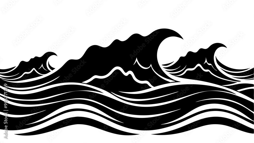 Nature Landscape Background with Big Sea Ocean Water Waves in Summer - Printable Graphic Nature Landscape Background with Big Sea Ocean Water Waves in Summer - Printable Graphic