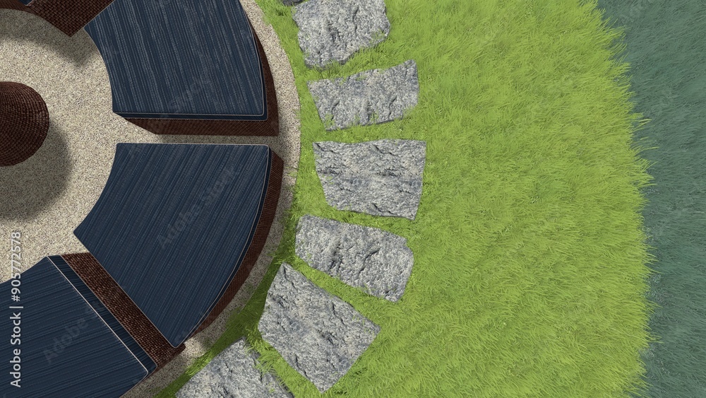 3d image of the landscape design of the home territory. Landscaping of ...