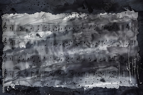 Abstract musical notation on a black page