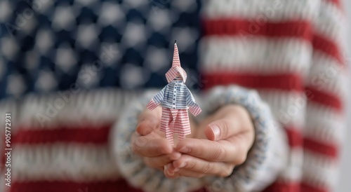 Hand Holding Sparkler Against American Flag During Celebration
