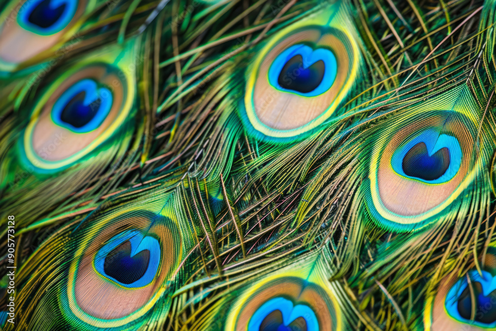 Fototapeta premium Vibrant peacock feathers. Beauty of nature