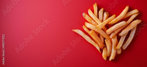 Golden French Fries Forming Heart Shape on Red Background