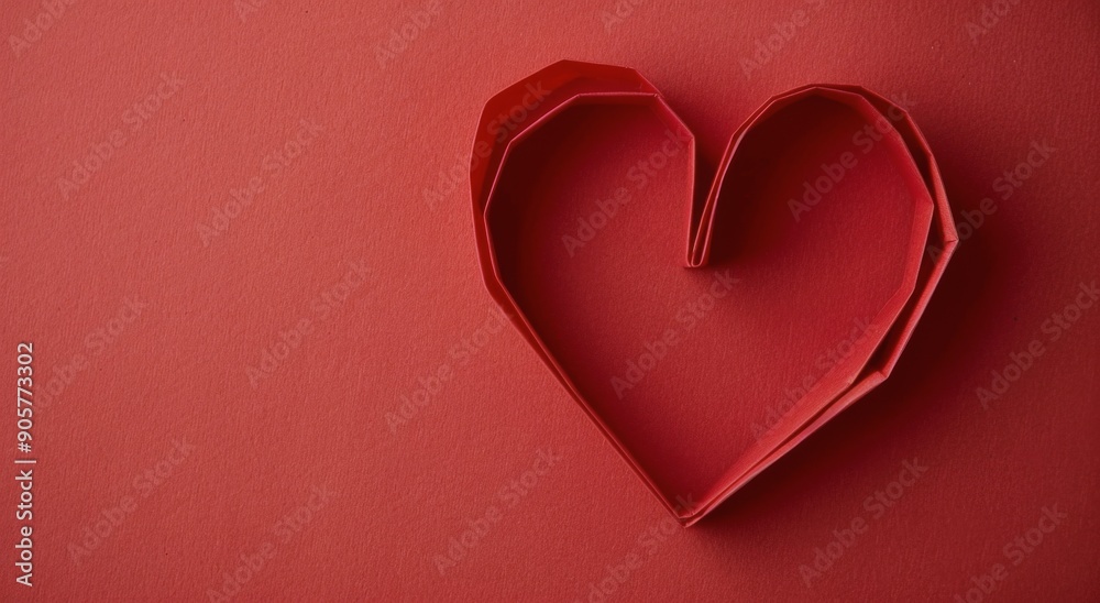 Red Origami Heart on Vibrant Background Red Origami Heart on Vibrant Background