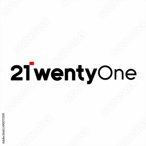 Design the word twenty one with the number 21 on the letter T in pixel style.
