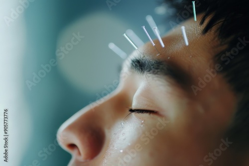 Acupuncture Session in A Dimly Lit Room With Focused Patient