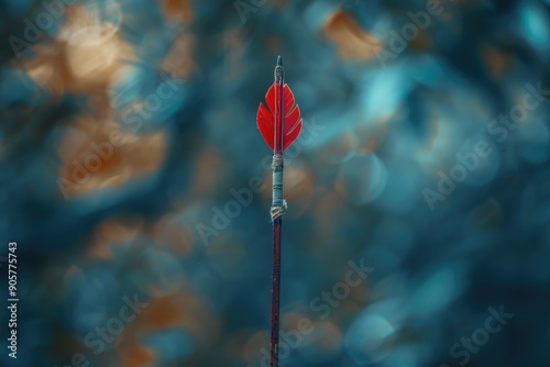 A red arrow stuck in the middle of a wooden stick, often used for pointing or marking directions