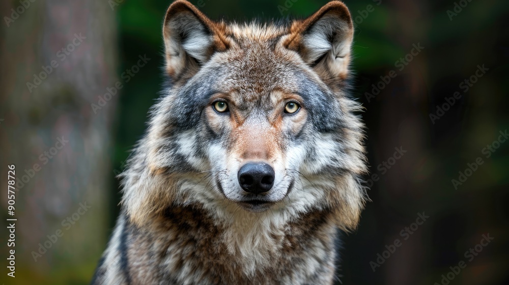 Captive Gray Wolf Canis lupus Portrait in Zoo During Summer Captive Gray Wolf Canis lupus Portrait in Zoo During Summer