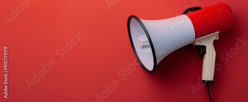 Bright Red Megaphone Positioned Against Solid Red Background