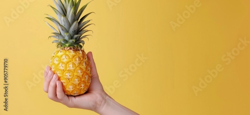 Fresh Pineapple Held Against Vibrant Yellow Background