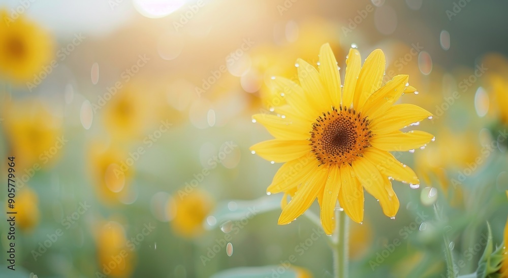 Sunflower Blooming in Golden Light at Sunset in a Vibrant Field Sunflower Blooming in Golden Light at Sunset in a Vibrant Field