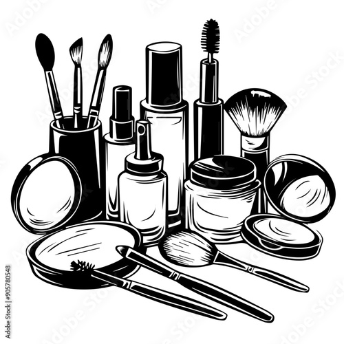 Makeup Accessories Black Vector Illustration