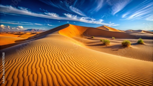 Desert Dunescape with Whispy Clouds, Wide-angle, Golden sand, Desert, Dunes, Sky , Clouds