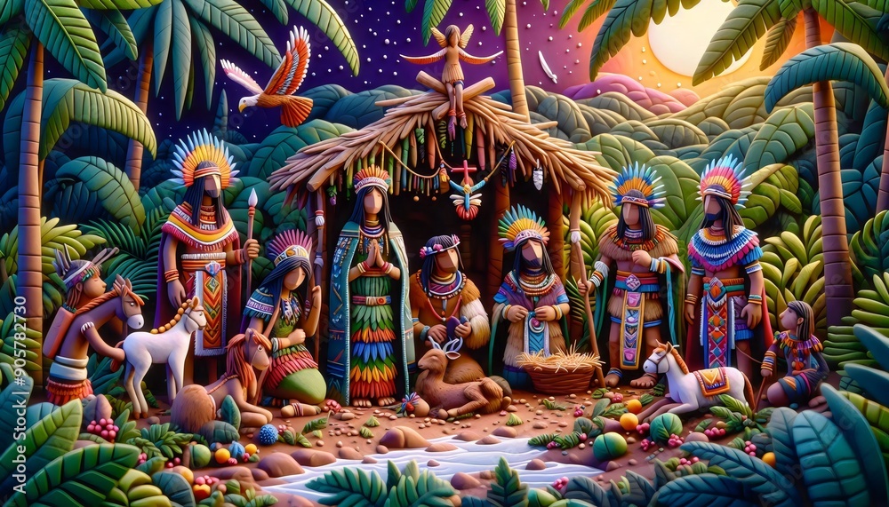 Fototapeta premium Christmas Nativity in Kirigami: Paper Craft for the Holidays