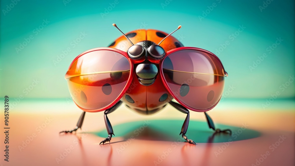 Ladybug in Sunglasses, 3D Render, Close Up, Red, Black, Summer, Insect Ladybug in Sunglasses, 3D Render, Close Up, Red, Black, Summer, Insect