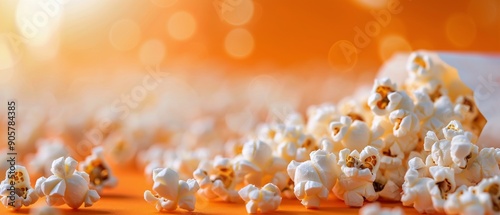 Freshly Popped Popcorn Spread Across Bright Yellow Background
