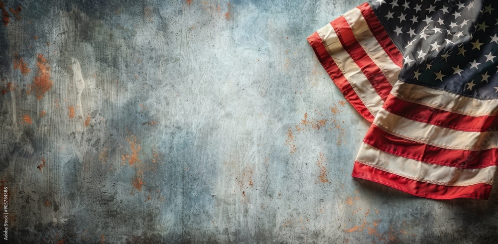 Obraz premium American Flag Draped Over Weathered Surface With Rustic Background