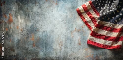 American Flag Draped Over Weathered Surface With Rustic Background