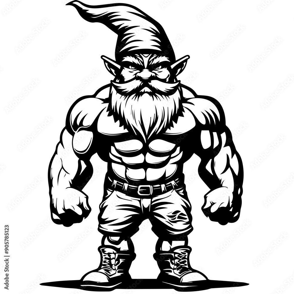 Muscular Gnome Vector Illustration