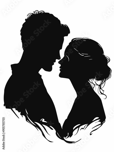 silhouette of a loving couple on a white background, vector illustration.