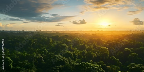 Wallpaper Mural Adventure explore air dron view vibe, Beautiful green amazon forest landscape at sunset sunrise Torontodigital.ca