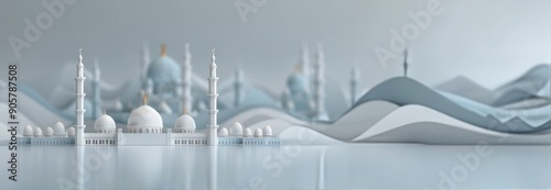 Miniature Model of Grand Mosque at Sunset in a Desert Setting